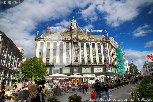 Image of OSLO, NORWAY - AUGUST 18, 2016: People walk Oslo\'s main street K