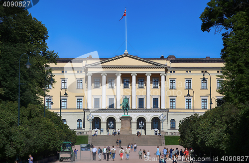 Image of OSLO, NORWAY – AUGUST 17, 2016: Tourist visit The Royal Palace