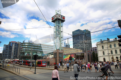 Image of OSLO, NORWAY – AUGUST 18, 2016: People walking on wonderful Pl