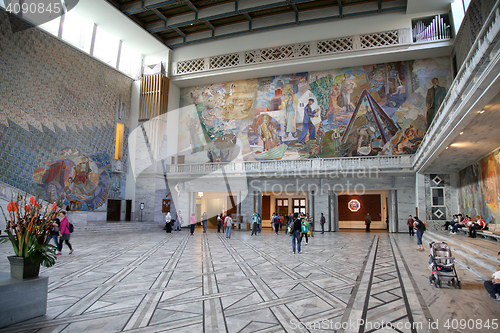 Image of OSLO, NORWAY – AUGUST 18, 2016: Tourists visit in interior of 