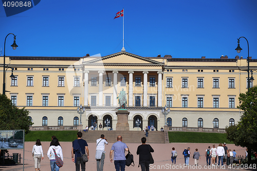 Image of OSLO, NORWAY – AUGUST 17, 2016: Tourist visit The Royal Palace