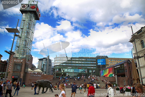 Image of OSLO, NORWAY – AUGUST 18, 2016: People walking on wonderful Pl