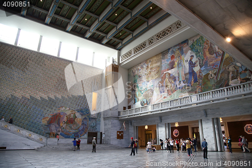 Image of OSLO, NORWAY – AUGUST 18, 2016: Tourists visit in interior of 