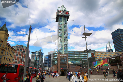 Image of OSLO, NORWAY – AUGUST 18, 2016: People walking on wonderful Pl