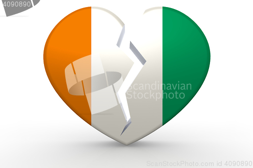 Image of Broken white heart shape with Ivory Coast flag