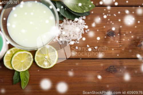 Image of citrus body lotion in bowl on wood