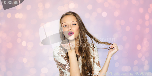 Image of happy young woman or teen girl in fancy dress