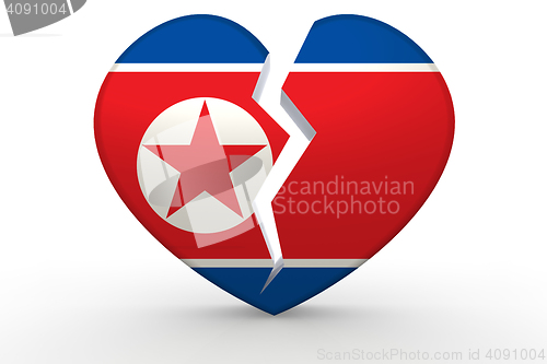 Image of Broken white heart shape with North Korea flag