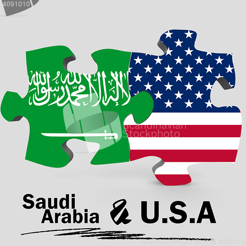 Image of USA and Saudi Arabia flags in puzzle 