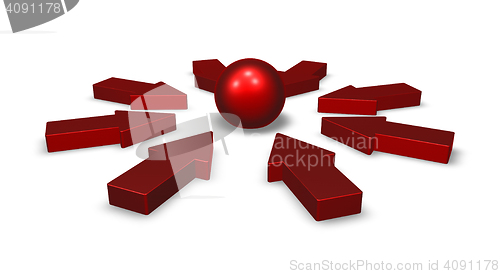 Image of arrows and sphere - 3d rendering
