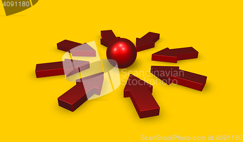 Image of arrows and sphere - 3d rendering