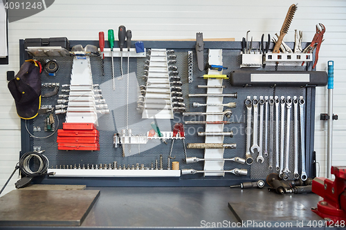 Image of tools set at car workshop