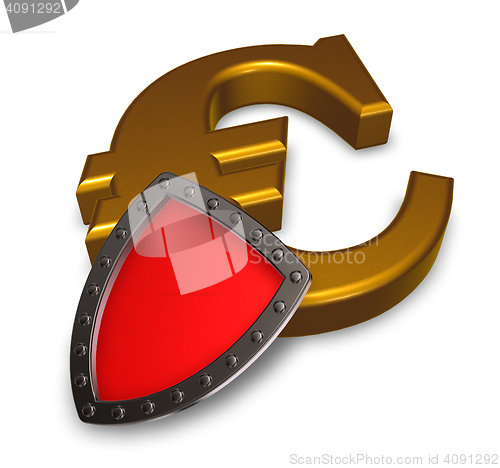 Image of euro symbol and metal shield - 3d illustration