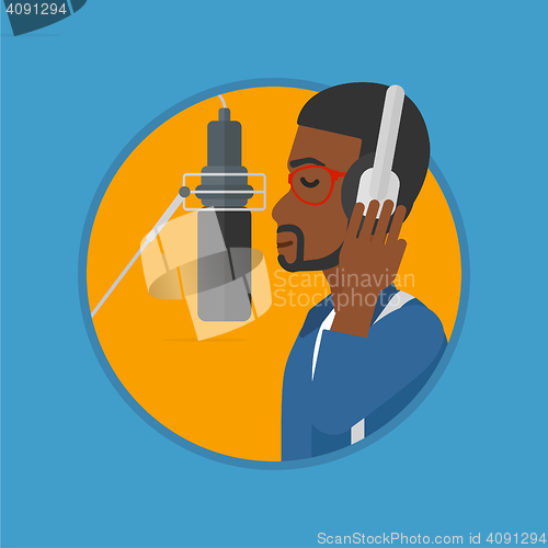 Image of Singer recording song vector illustration.