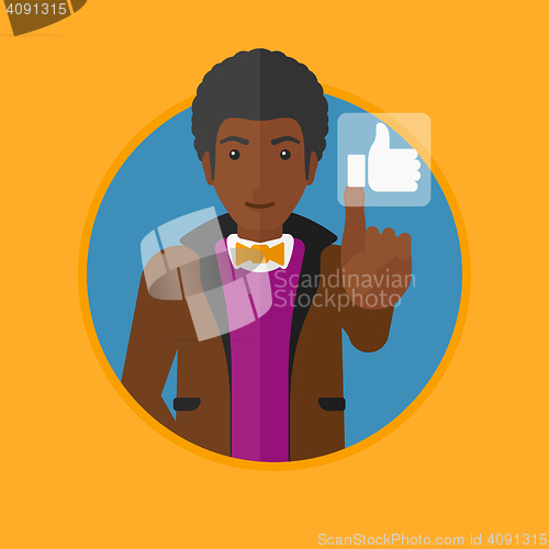 Image of Man pressing like button vector illustration.