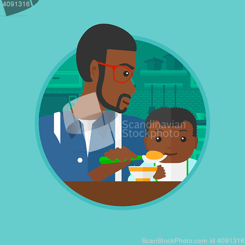 Image of Father feeding baby vector illustration.