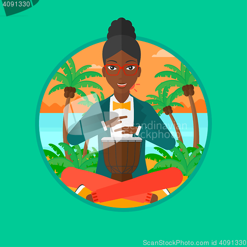 Image of Woman playing ethnic drum vector illustration.