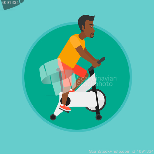 Image of Man riding stationary bicycle vector illustration.