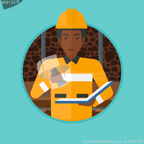 Image of Miner checking documents vector illustration.