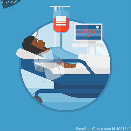 Image of Woman lying in hospital bed vector illustration.