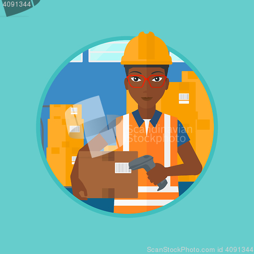 Image of Warehouse worker scanning barcode on box.