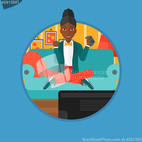 Image of Woman playing video game vector illustration.