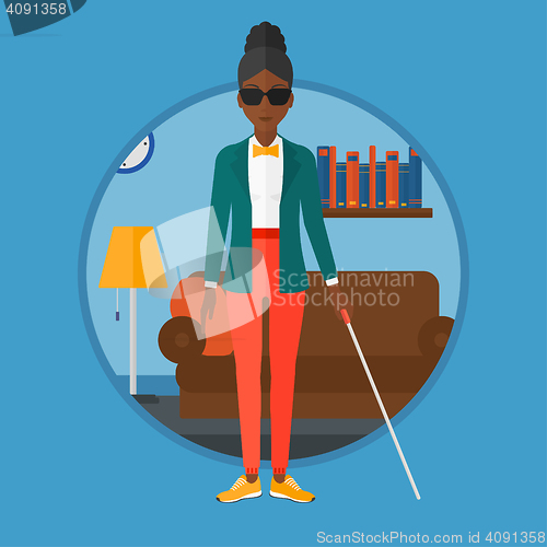 Image of Blind woman with stick vector illustration.