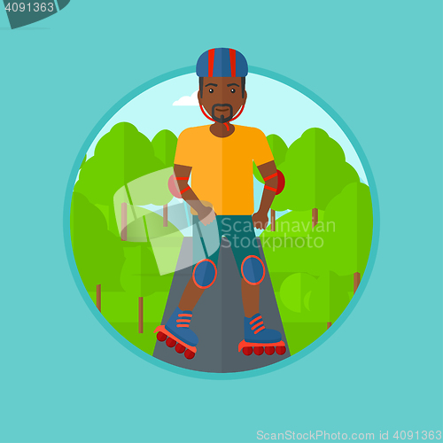 Image of Sporty man on roller-skates vector illustration.