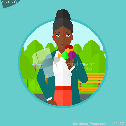 Image of Woman eating ice cream vector illustration.