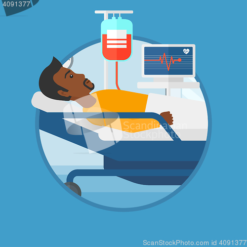 Image of Man lying in hospital bed vector illustration.