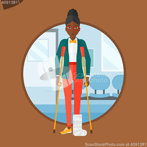 Image of Woman with broken leg and crutches.