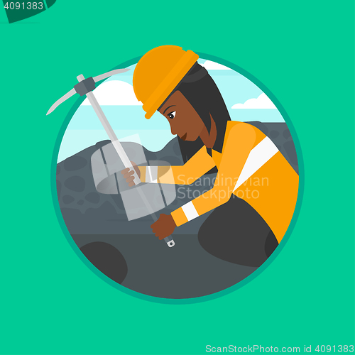 Image of Miner working with pickaxe vector illustration.