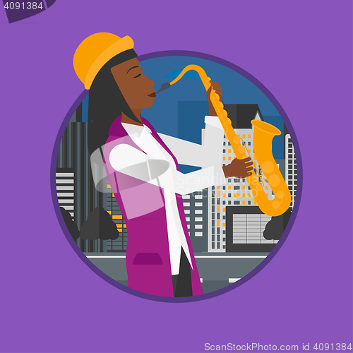 Image of Musician playing on saxophone vector illustration.