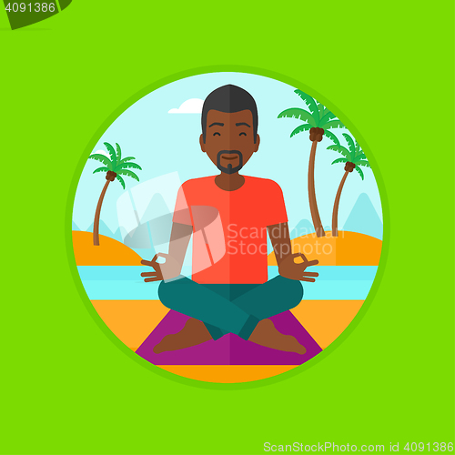 Image of Man meditating in lotus pose vector illustration.