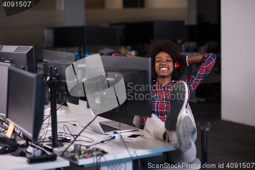 Image of portrait of a young successful African-American woman in modern 