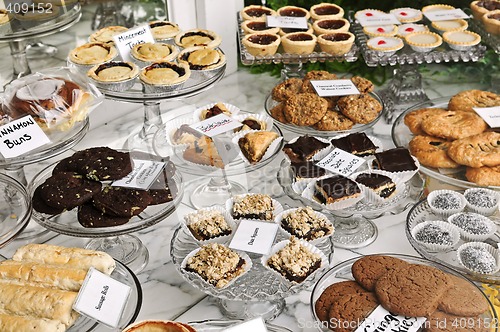 Image of Desserts in bakery window