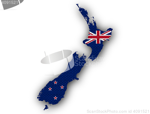 Image of Map and flag of New Zealand,