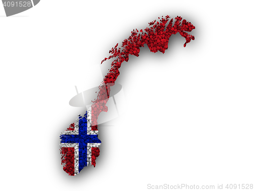 Image of Map and flag of Norway on poppy seeds