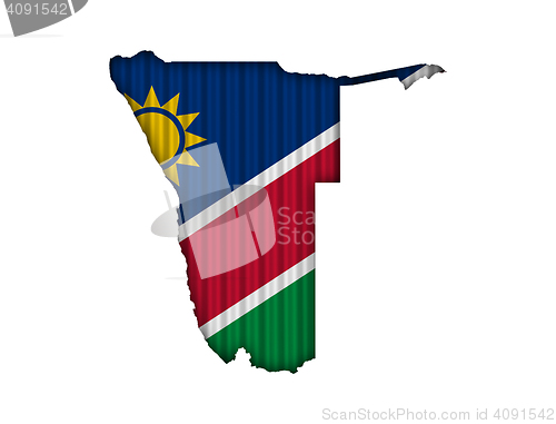 Image of Map and flag of Namibia on corrugated iron