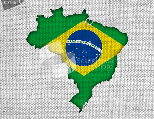 Image of Map and flag of Brazil on old linen