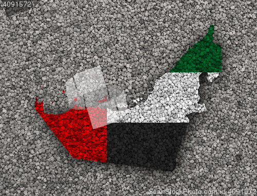 Image of Map and flag of United Arab Emirates on poppy seeds