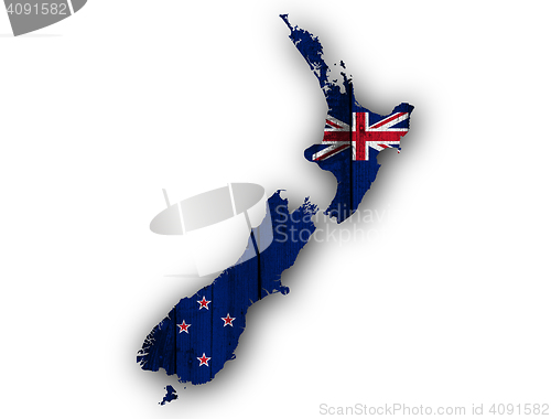 Image of Map and flag of New Zealand,