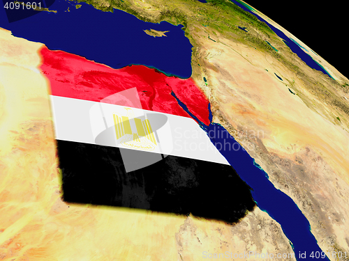 Image of Egypt with flag on Earth