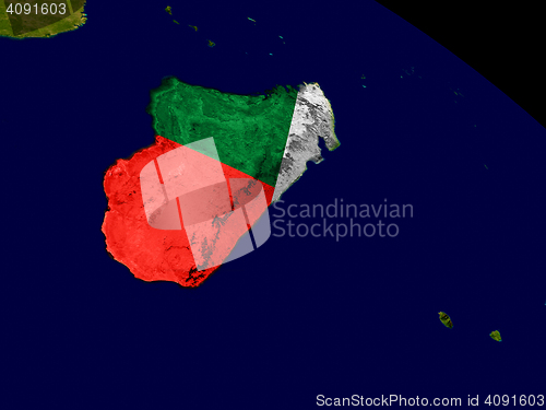 Image of Madagascar with flag on Earth