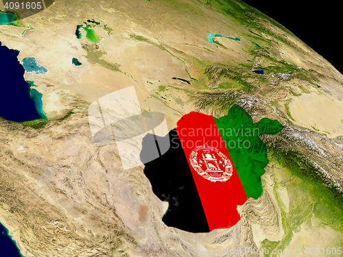 Image of Afghanistan with flag on Earth