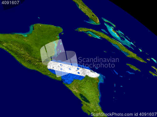 Image of Honduras with flag on Earth