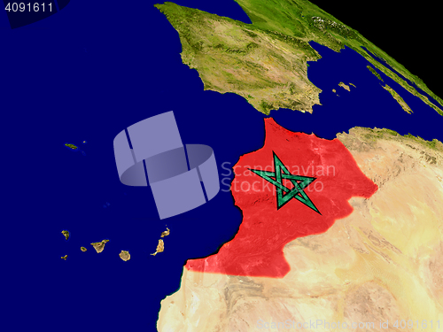 Image of Morocco with flag on Earth