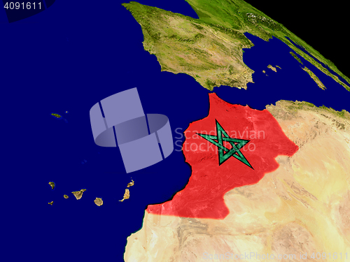 Image of Morocco with flag on Earth