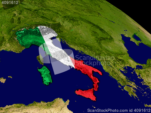 Image of Italy with flag on Earth