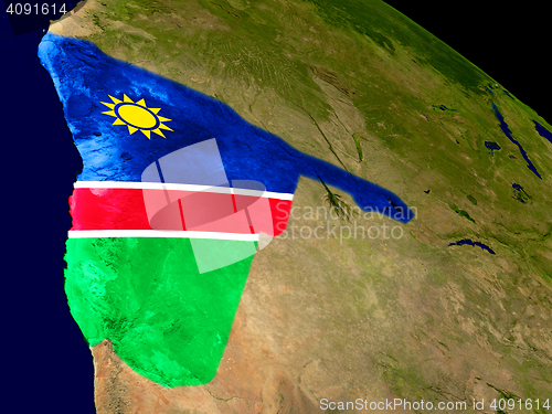 Image of Namibia with flag on Earth